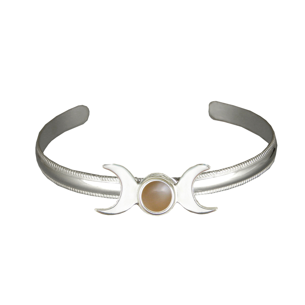 Sterling Silver Moon Phases Cuff Bracelet With Peach Moonstone